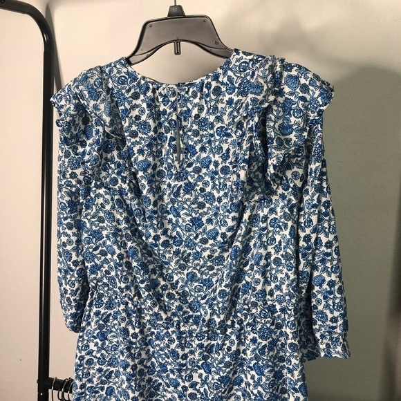 MICHAEL Michael Kors Cold Ruffle Shoulder Blue Floral China Print Ditsy Dress - Picture 5 of 9